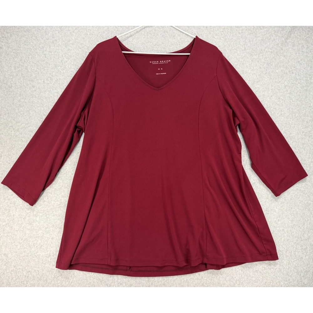 Susan Graver Ladies  Burgundy V-Neck Top Size XL